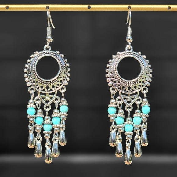 Boheme Jewelry - Dream Catcher Earrings Howlite Turquoise Bohemian Dangle Tribal Ethnic Blue